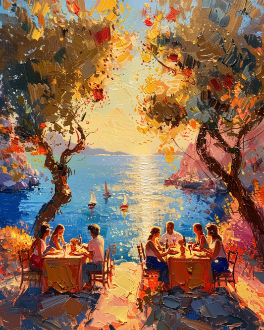 Greek Sunset Feast: Beach Dinner Party Poster (Eco-Friendly Ink - Multiple Sizes)