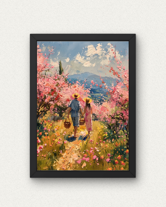 Sun-Kissed Romance: Almond Blossom Field Poster (Eco-Friendly Ink - Multiple Sizes)