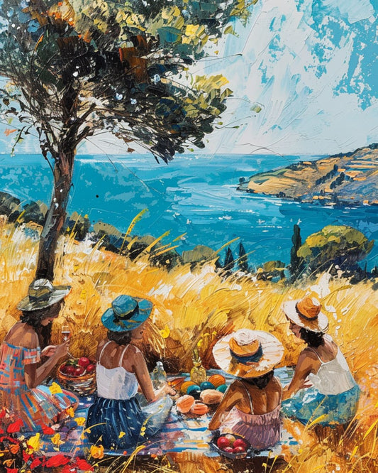 Summer Dreams: Picnic on a Hill with Friends (Eco-Friendly Ink - Multiple Sizes)