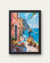 Greek Escape: Seaside Lunch with Friends Poster (Eco-Friendly Ink - Multiple Sizes)