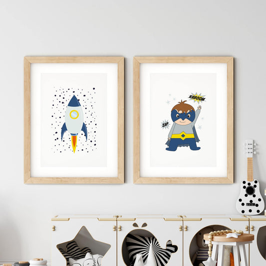 Set of 2 Superhero Nursery Prints - rabbitholeartdesigns
