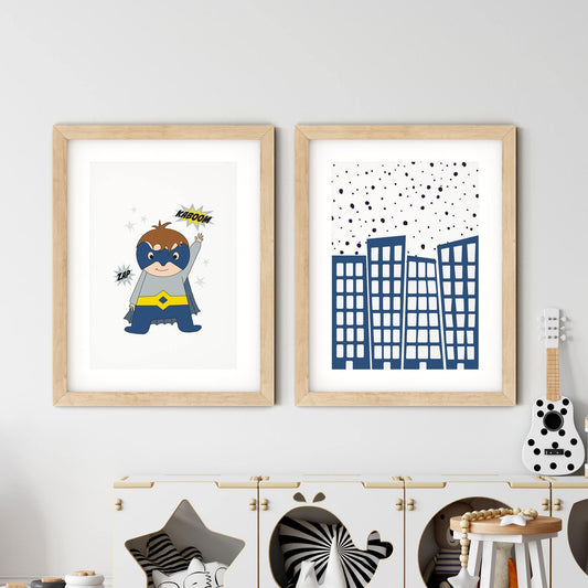 Superhero Set of 2 Nursery Prints - rabbitholeartdesigns